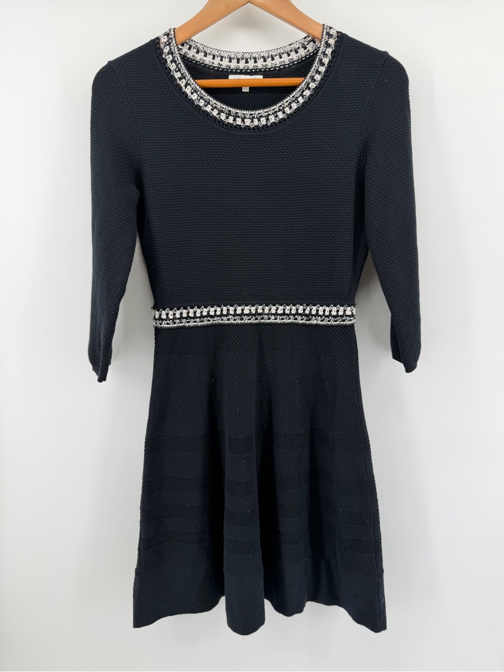 Paule Ka Paris Black Contrast Trim Knit Fit & Flare Dress Size 6